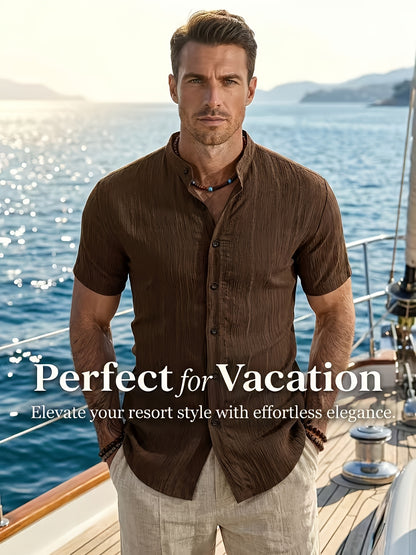Men's Casual Summer Short Sleeve Button-Up Shirt
