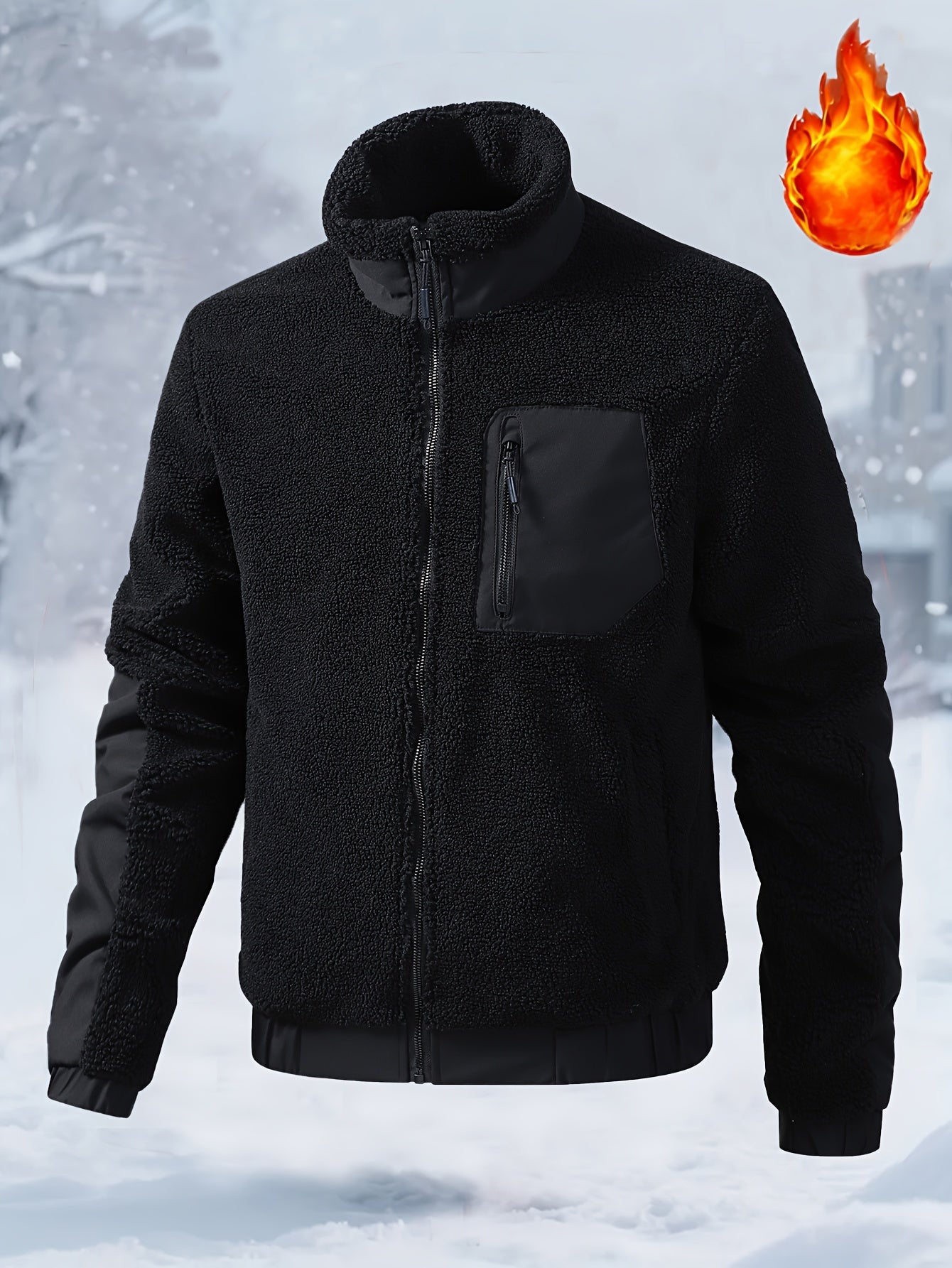 Men'S Heavyweight Fleece Jacket - Thermal Winter Coat with Stand Collar, Zipper Closure, Front Pockets - Brown/ - Cold Weather Outerwear for Everyday & Formal, Winter Jacket, Casual Outerwear, Durable Polyester, Seasonal Fash