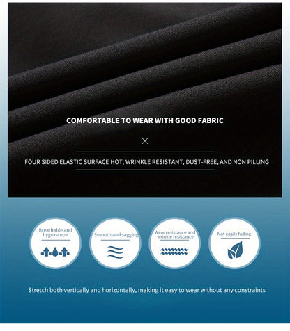 Men's Sleek Business Casual Dress Pants - Solid Black, Straight Leg, Wrinkle-Resistant Polyester Blend, All-Season Formal Trousers with Button Detail