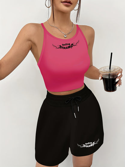 Women's Black Sleeveless Tank Top & Shorts Casual Set