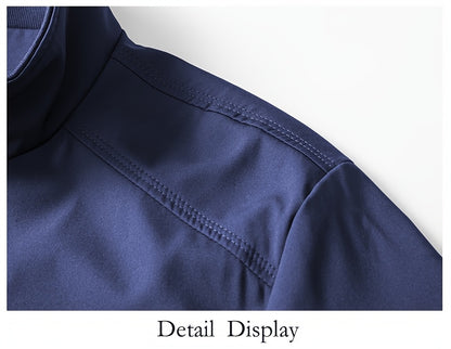 Men's Casual Royal Blue Bomber Jacket - Full Zip, Loose Fit, Polyester, Stand Collar, Long Sleeve, Lightweight & Durable for Spring and Fall, Casual Outerwear | Ribbed Cuff Sleeves | Durable Outerwear