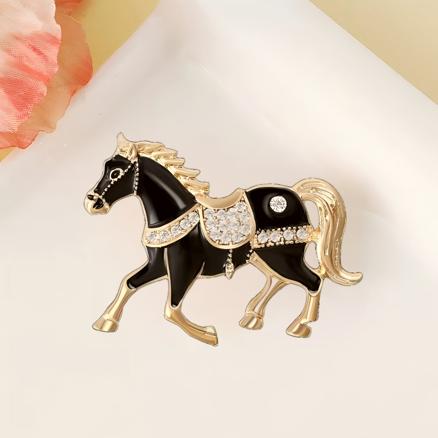 1pc Enamel Dripping Oil Inlaid Rhinestone Pony Fashion Brooch | Creative Ethnic Style Horse Badge Pin, High-End Design Couple Accessories, Exquisite Suit Corsage Party Decoration, Suitable for Christmas, Year of the Horse, Eq