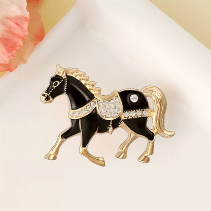 1pc Enamel Dripping Oil Inlaid Rhinestone Pony Fashion Brooch | Creative Ethnic Style Horse Badge Pin, High-End Design Couple Accessories, Exquisite Suit Corsage Party Decoration, Suitable for Christmas, Year of the Horse, Eq