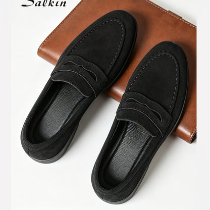 Men's PU Slip-On Loafers with Thick Sole and Round Toe