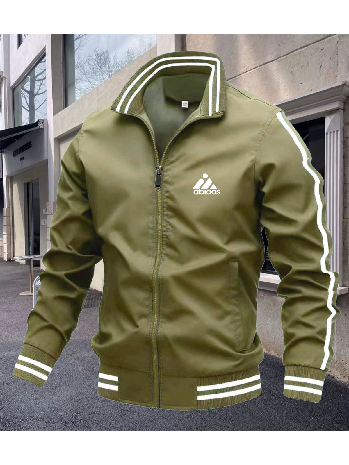 Men's Polyester Bomber Jacket with Sporty Zipper Design