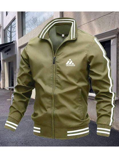 Men's Polyester Bomber Jacket with Sporty Zipper Design