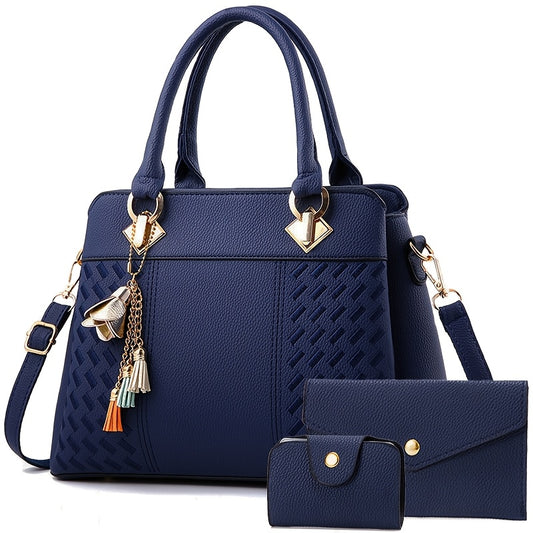 Women's Quilted PU Leather Shoulder and Crossbody Bag Set - ayq