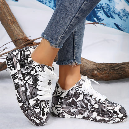 Կանացի ֆլիսե երեսպատմամբ ձմեռային կոշիկներ - Հարմարավետ ժանյակավոր հաստ ներբաններով, կլոր քթով, հասանելի են սպիտակ, սև և ժանյակային դետալներով - Իդեալական են ցուրտ եղանակին հարմարավետ կրելու համար, ձնագնաց կոշիկներ: