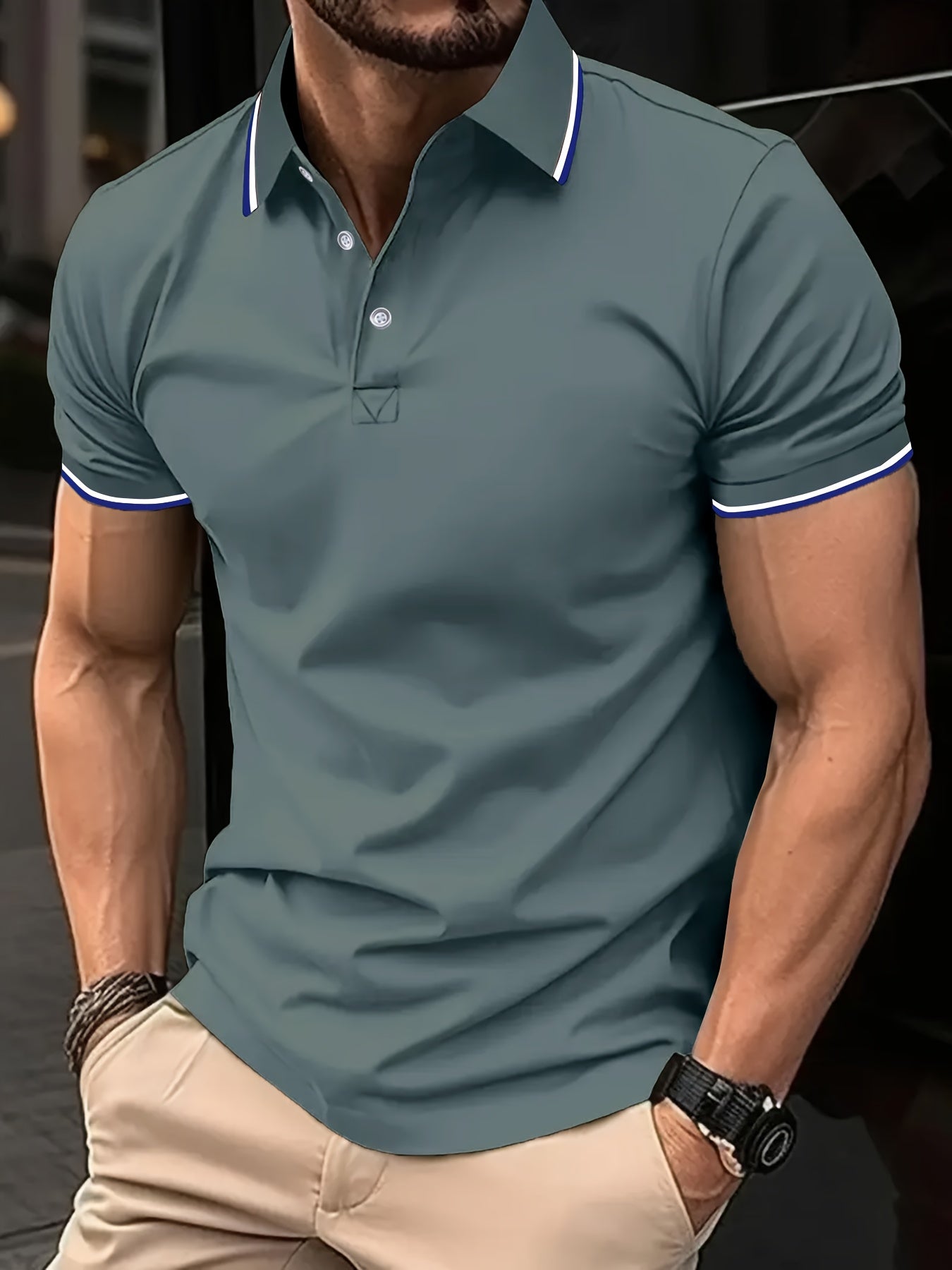 Men'S Comfortable POLO Shirt | Classic Button-Up Lapel Collar, Casual Style, Short Sleeve, Solid Color - ayq