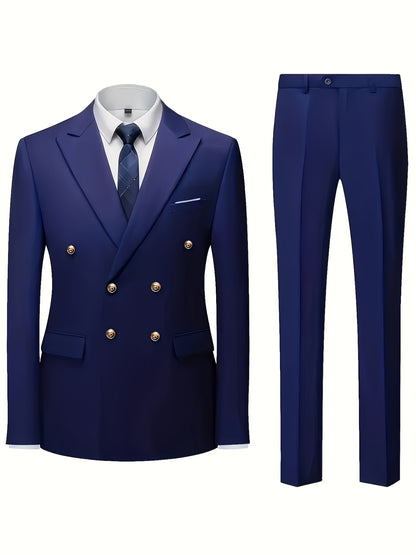 Men's Slim Fit 2-Piece Polyester Suit with Notched Lapel