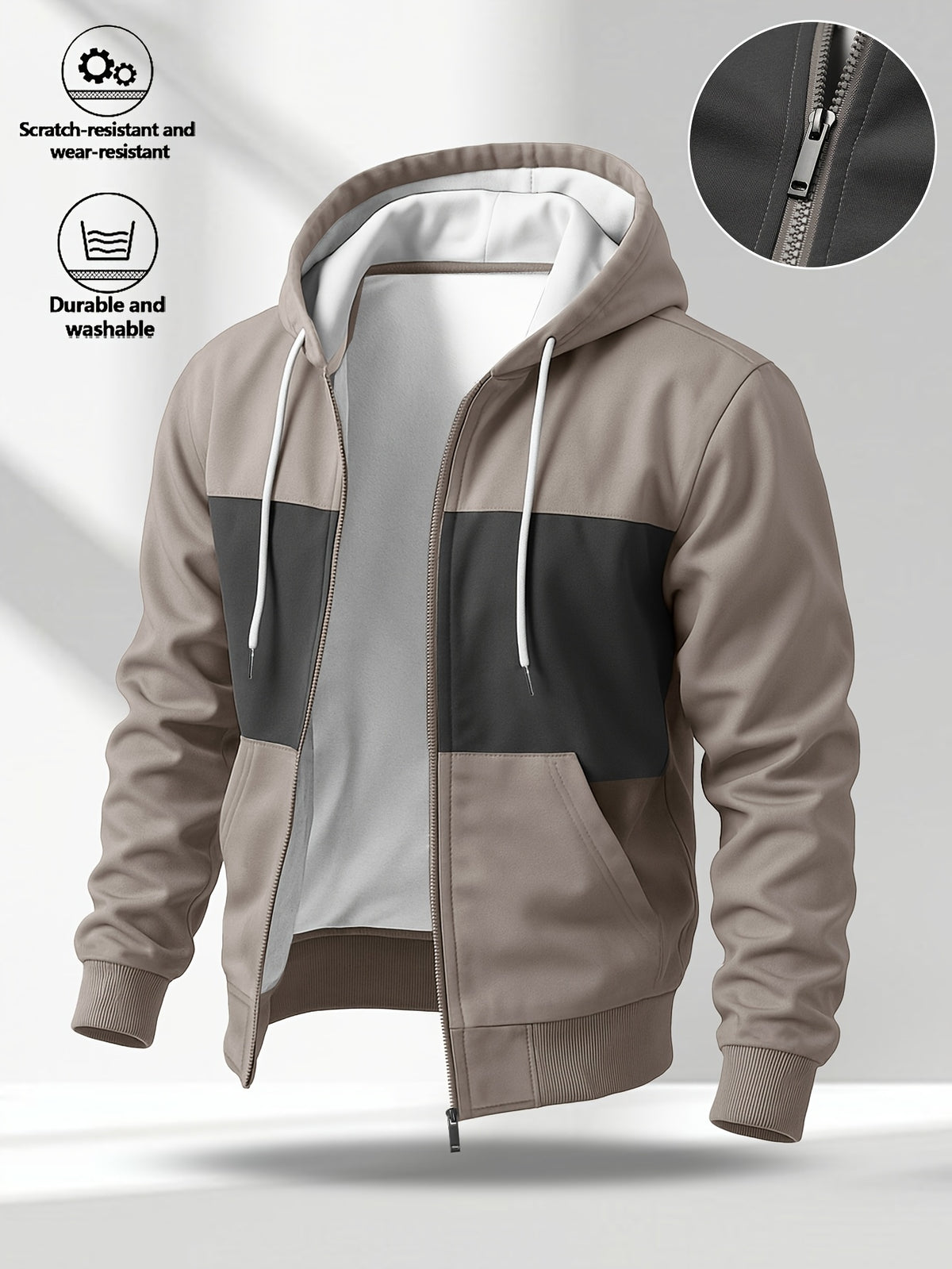 Men's Casual Hooded Zip-Up Softshell Jacket for Spring/Fall