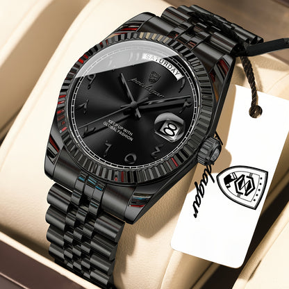 Men's Retro Quartz Watch with Stainless Steel Strap & Calendar