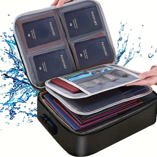 1pc Synthetic Leather Document Bag with Combination Lock, 3-Layer Water-Resistant Zipper File Storage Case, Portable Travel Home Organizer for Laptop, Files, Certificates - Office Essentials, Travel Document Organizer | Porta