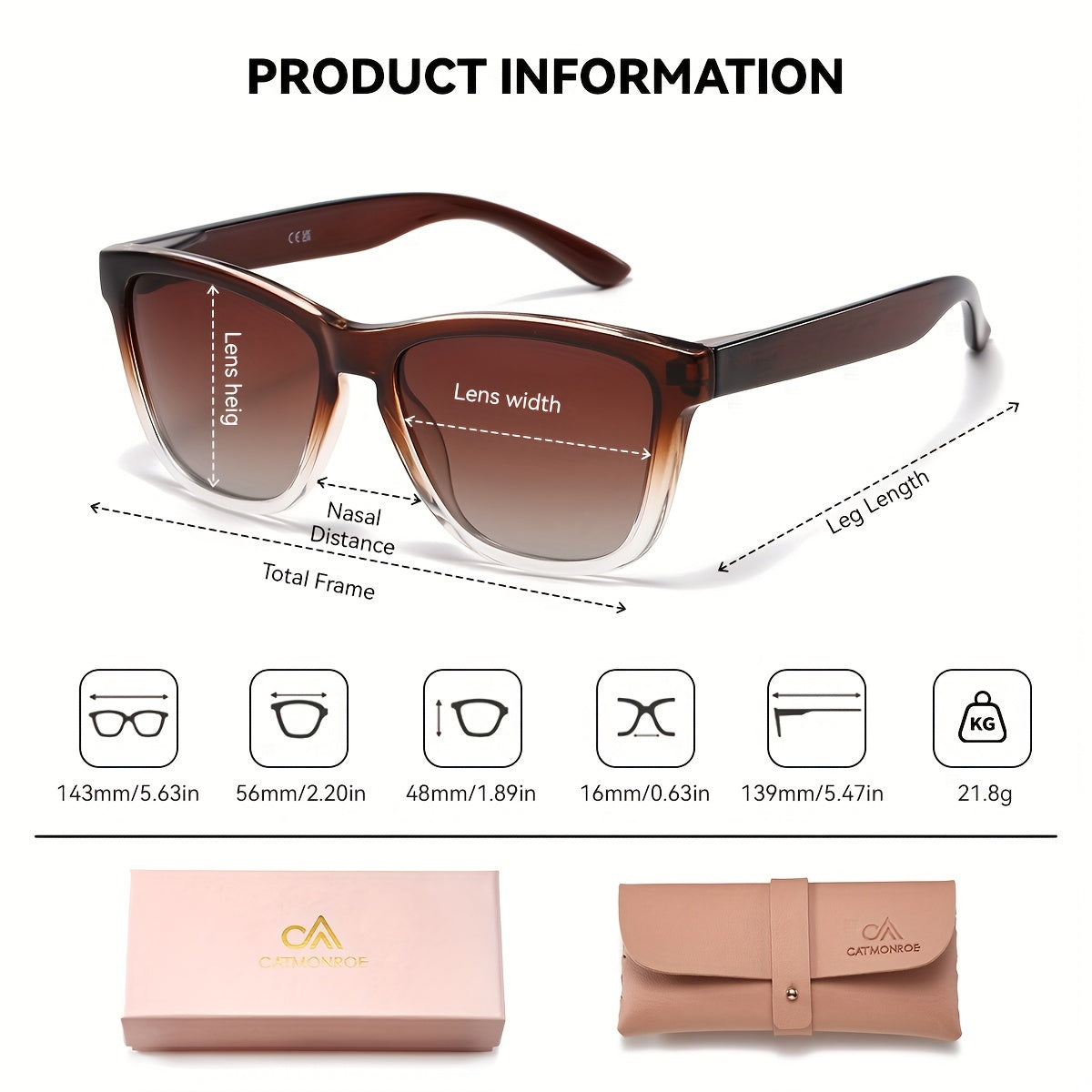 Women’s Lightweight Polarized UV400 Square Sunglasses with PC Frame