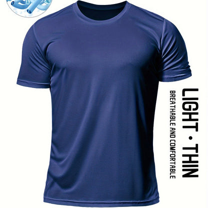 Տղամարդկանց պինդ սպորտային վերնաշապիկ, Active Breathable Short Mee Slim-fit Crew Neck Tee, Տղամարդու հագուստ բացօթյա համար