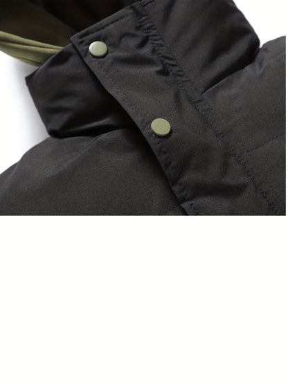 Men's Autumn and Winter Casual Fashion Faux Two-Piece Outerwear, Trendy Thickened Warm Comfortable Hooded Jacket