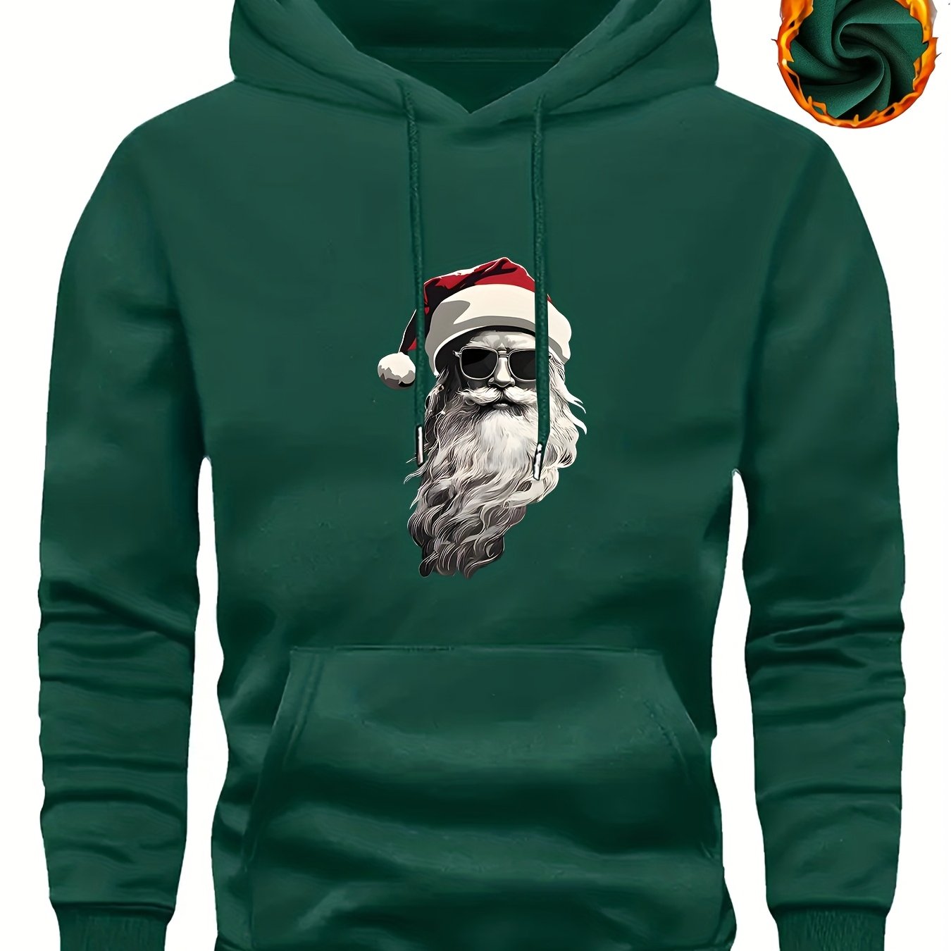 Men'S Heavyweight Hooded Sweatshirt with Santa Claus & Santa Hat Print - Thick Winter Pullover, Long Sleeve Hooded Sweater for Christmas, Halloween, New Year'S - Cozy Cold Weather Clothing For Men, Couples, Family - Ideal Hol