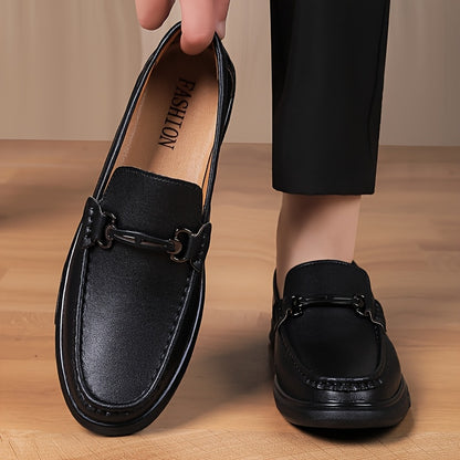 Men's Casual Genuine Leather Loafers with Adjustable Buckle, All-Seaso