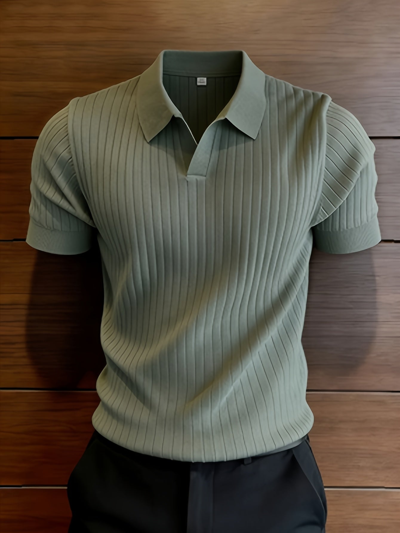 Men's Slim Fit Vertical Rib Knit Polo Shirt for Spring Summer
