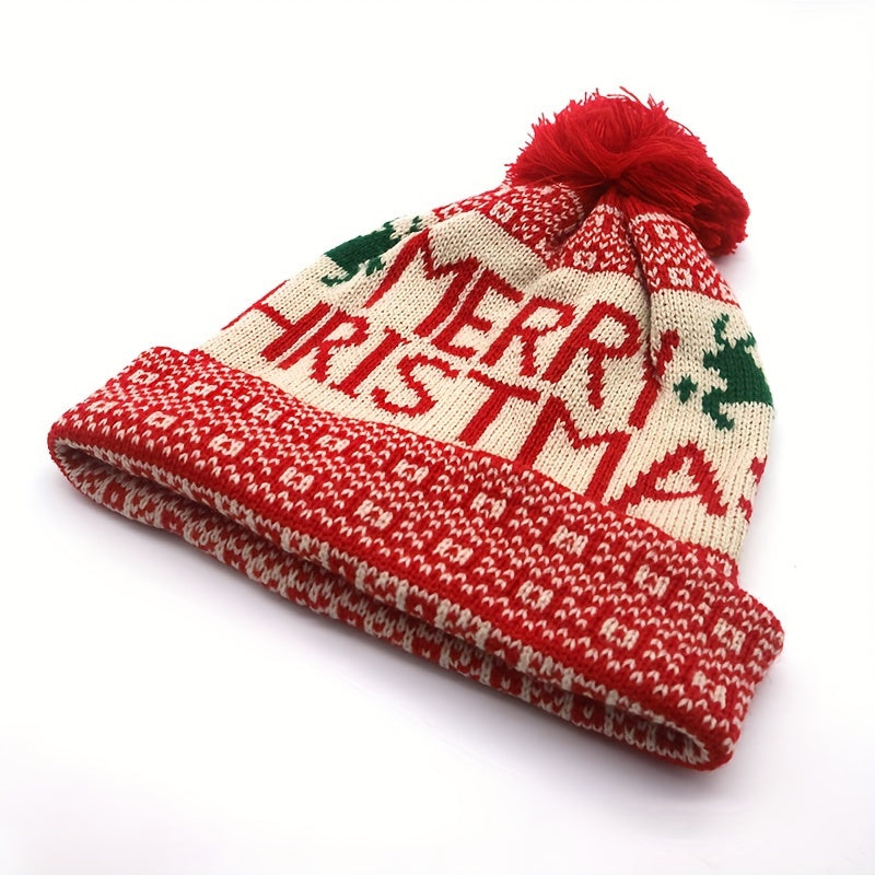 Women'S Christmas Hat - Thick Winter Beanie with Merry Christmas Text, Stretchy Elastic Band for Cold Weather, Red & Green Holiday Colors - Cozy Party, Office, Everyday Winter Cap - Festive Holiday Headwear Gift for Women, Se