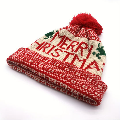 Women'S Christmas Hat - Thick Winter Beanie with Merry Christmas Text, Stretchy Elastic Band for Cold Weather, Red & Green Holiday Colors - Cozy Party, Office, Everyday Winter Cap - Festive Holiday Headwear Gift for Women, Se