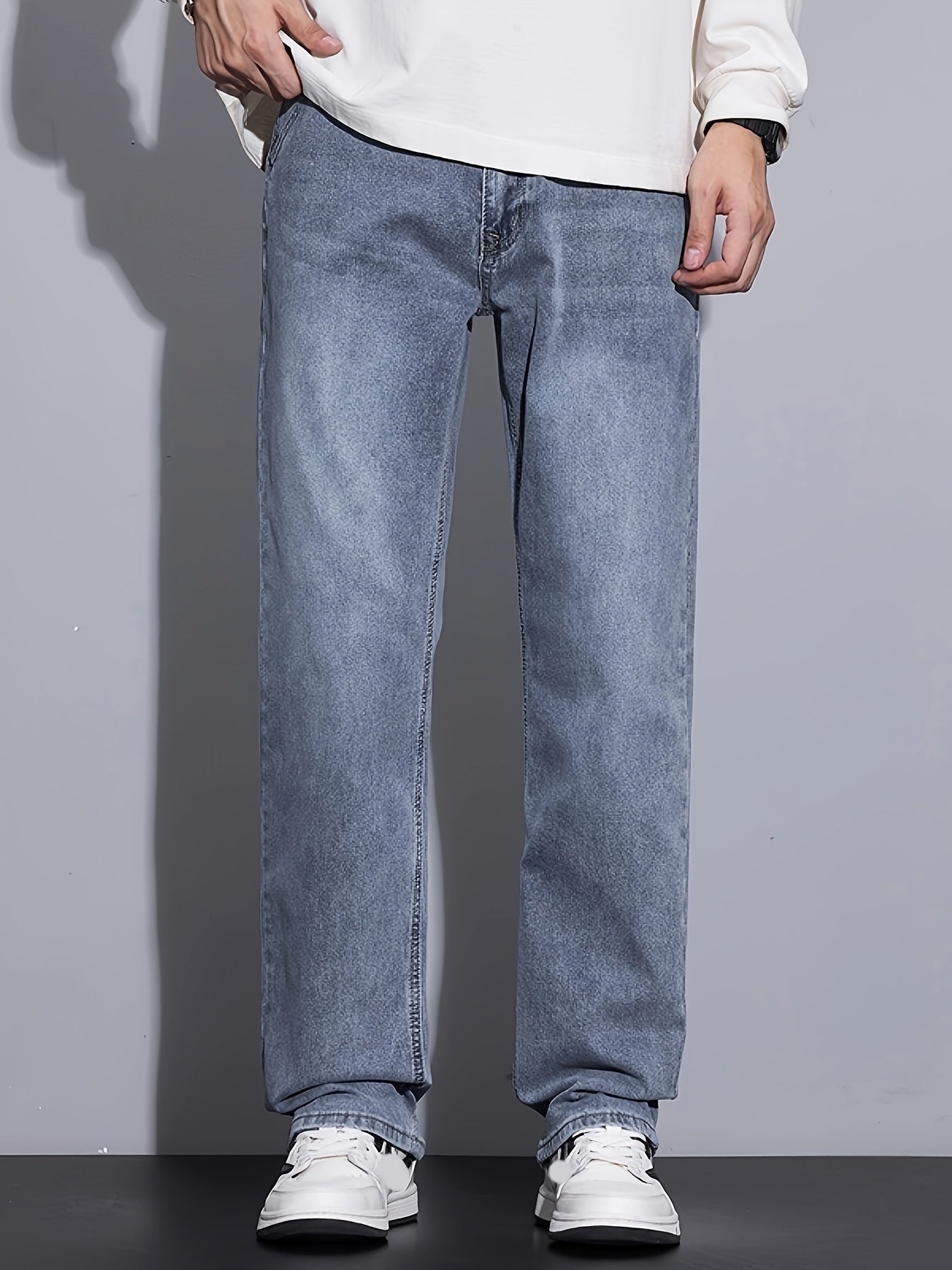 Youth Wide-Leg Loose Stretch Jeans, Vintage Washed, All-Season