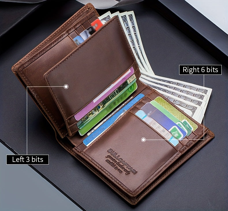 A Lightweight Men'S Leather Wallet Designed for Casual Use, Featuring a Compact Bi-Fold Style, Ample Space for , a Passport Compartment, Multiple Card Slots, And a Storage Pouch for Tickets And - ayq