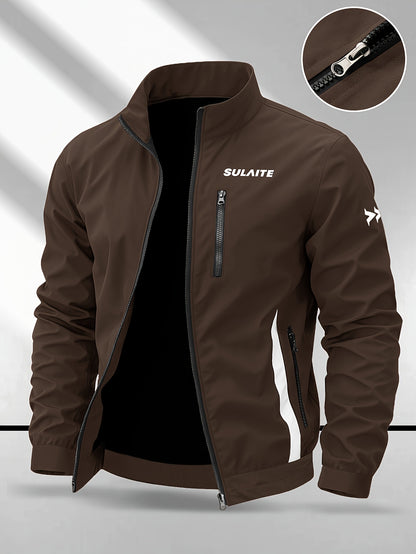Men's Vintage Casual Bomber Jacket Stand Collar Windproof Coat