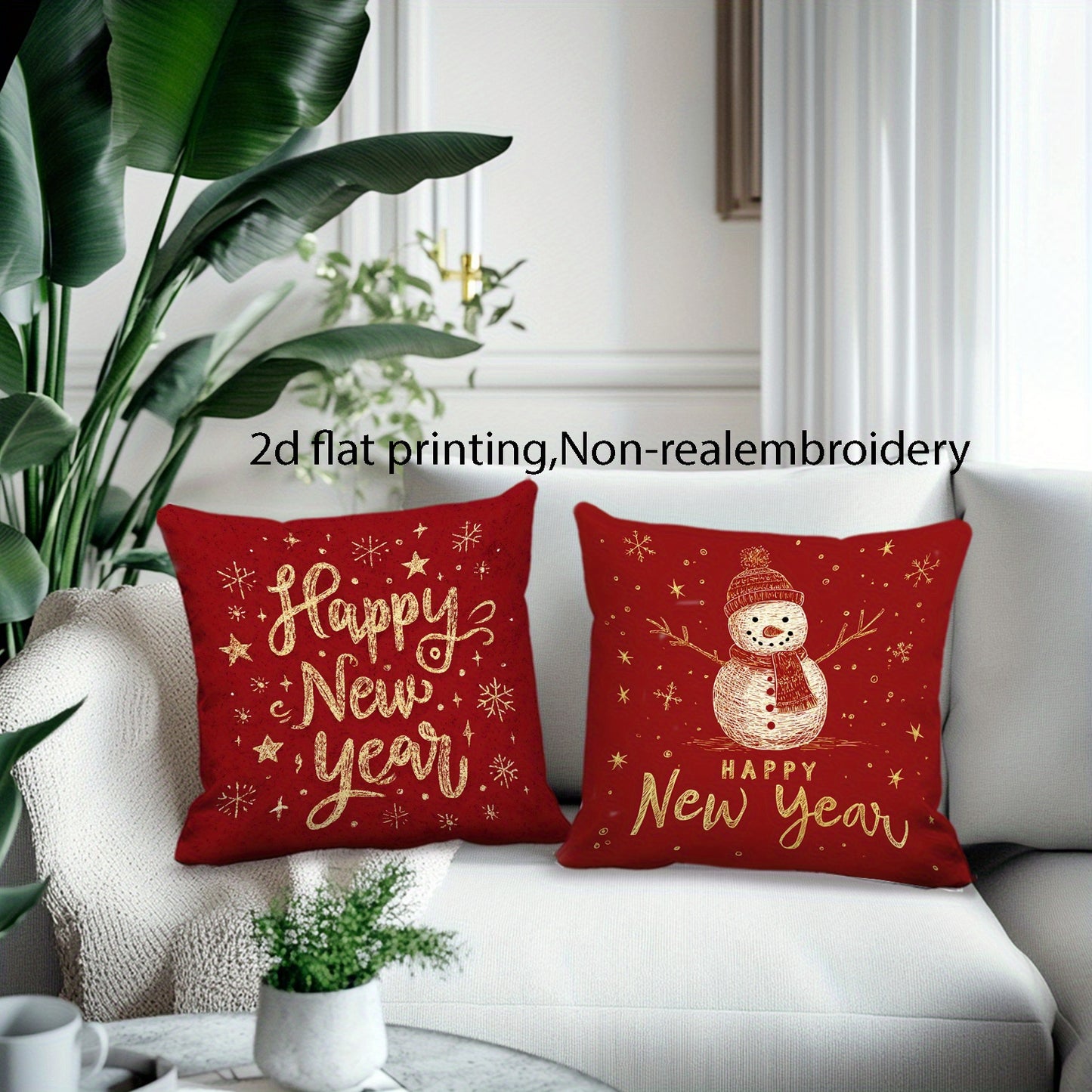 4pcs Festive New Year Throw Pillow Covers, 45.72x45.72 cm, Soft Polyester with Zipper Closure, Machine Washable, Contemporary Printed Designs - Ideal for Holiday Home Decor and Seasonal Gifts, Decorative Pillows | Cheerful Ho