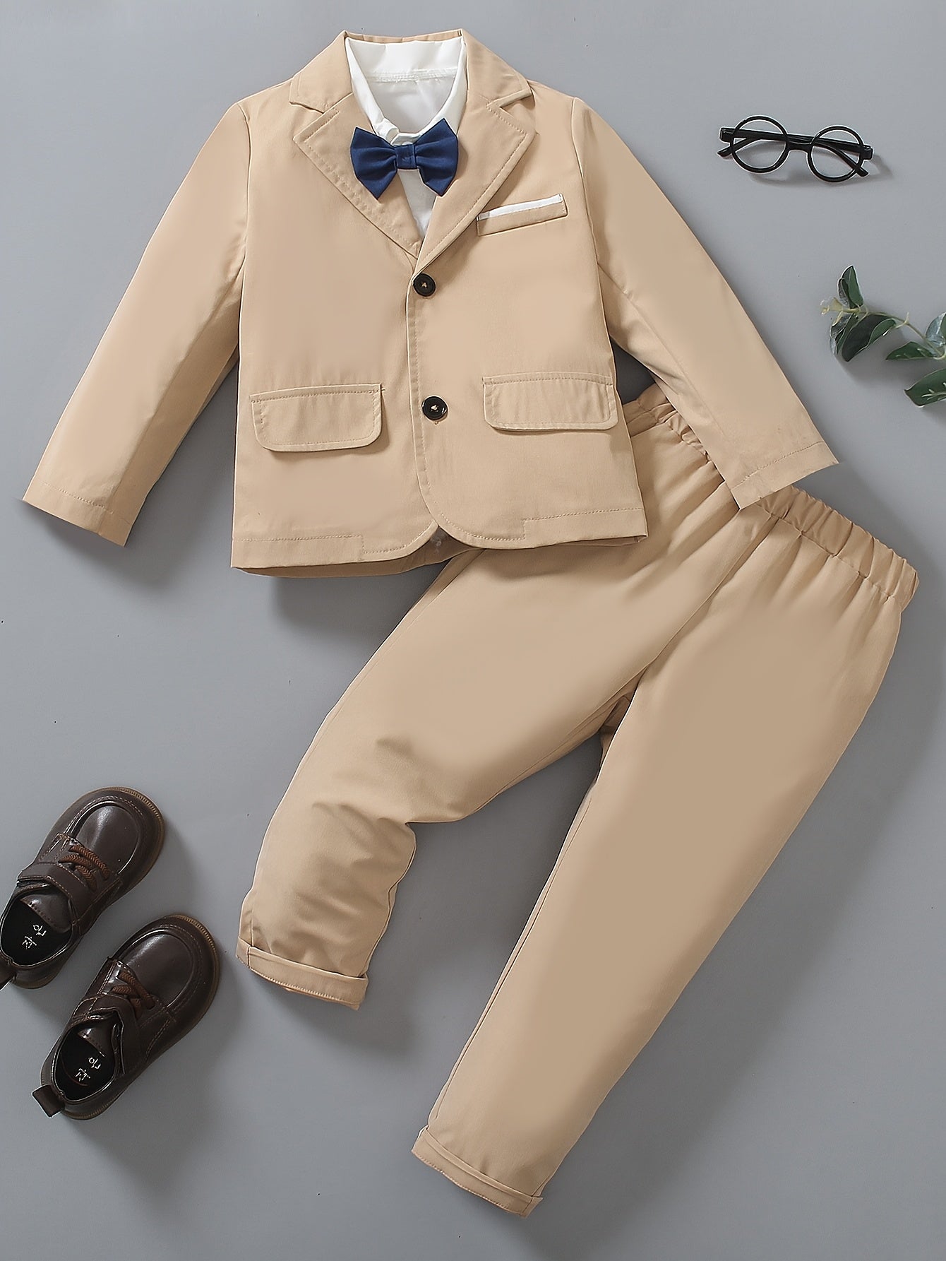 Boys' Solid Color Casual Suit Set for Spring and Autumn