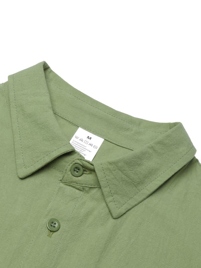 Men's Casual Linen Lapel Shirt & Buckle Pants Set for Spring/Fall