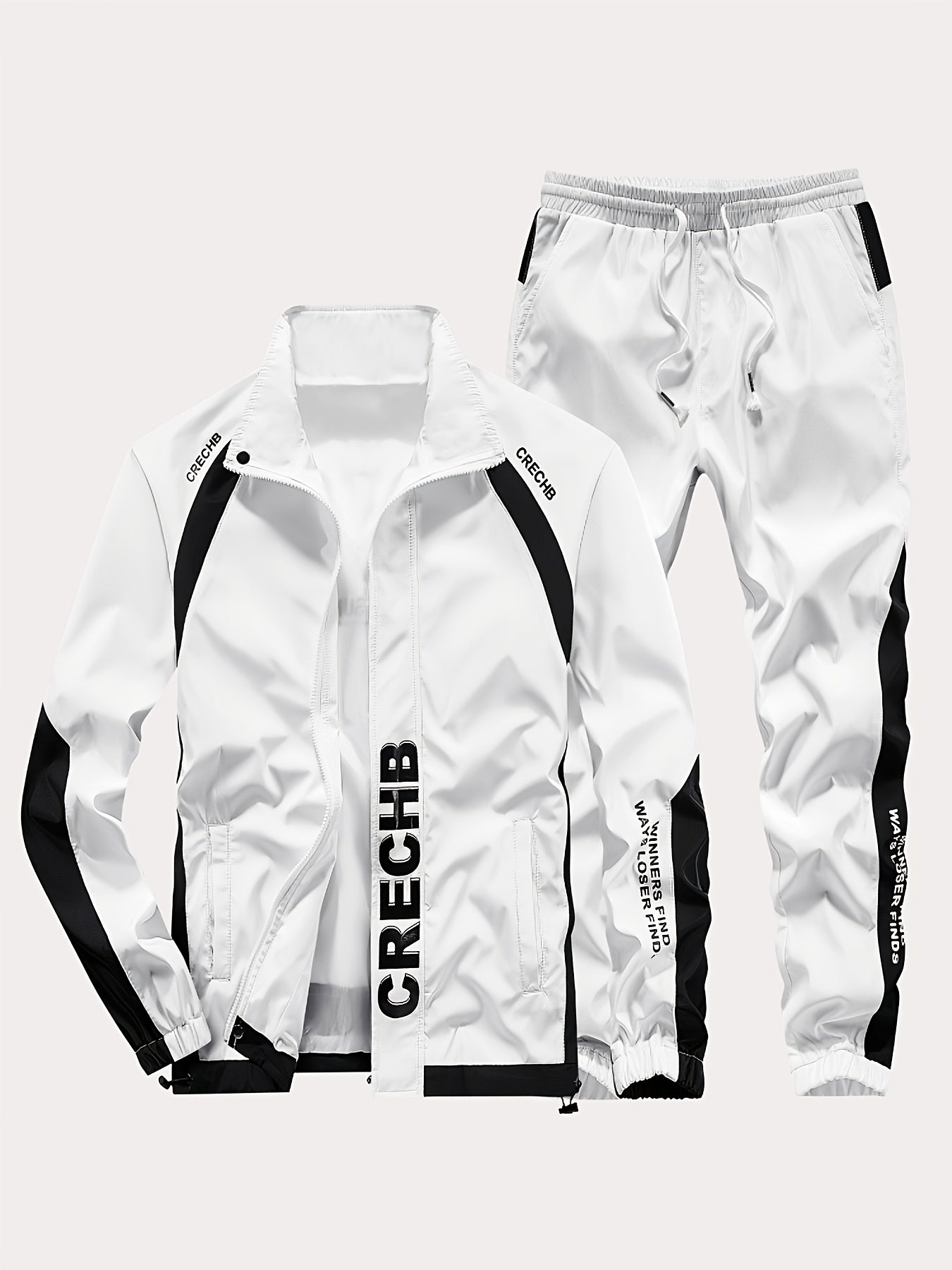 Unisex Spring Fall Tracksuit Set with Zip Jacket and Stripe Pants