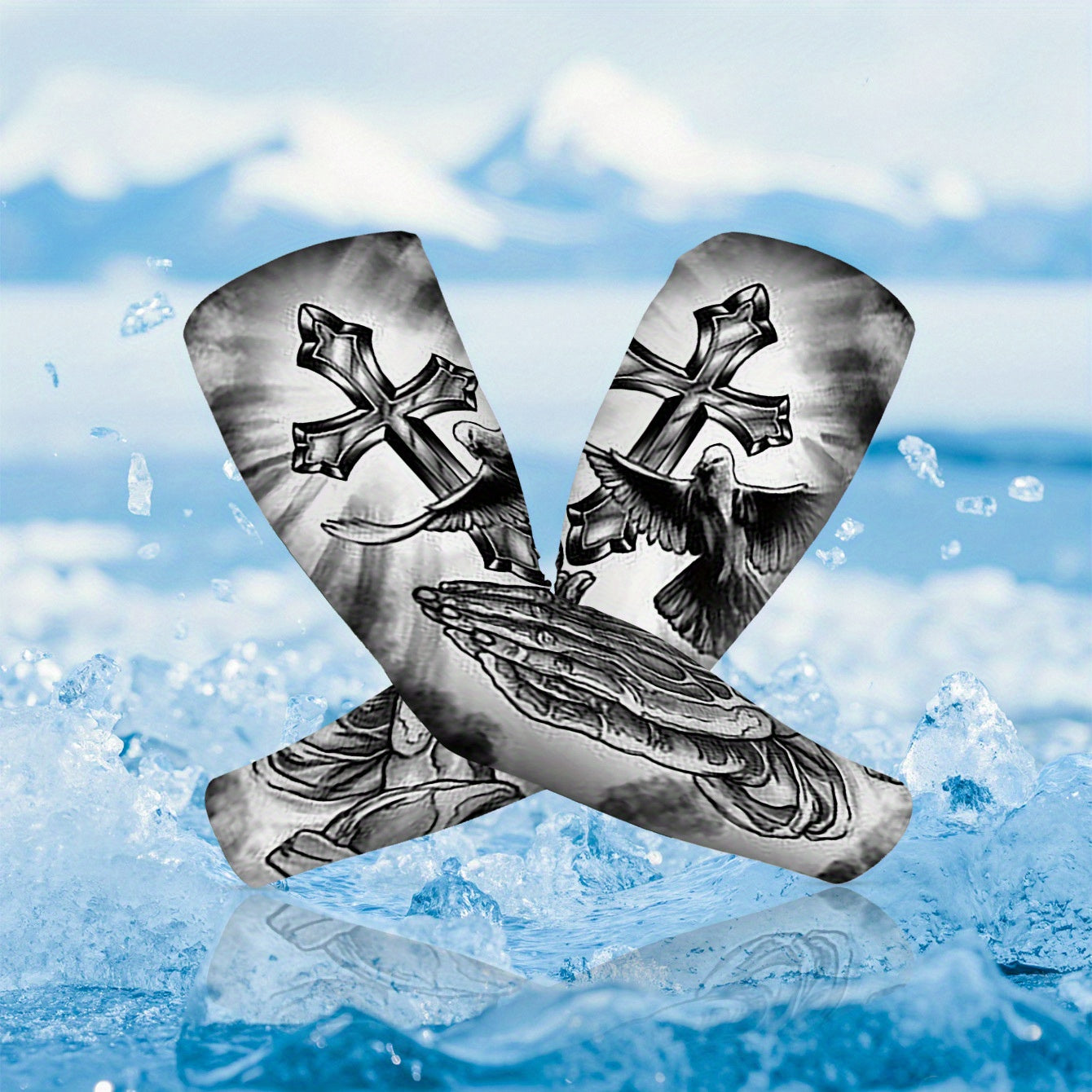 Unisex Tattoo Sleeve with Praying Hands and Dove Design