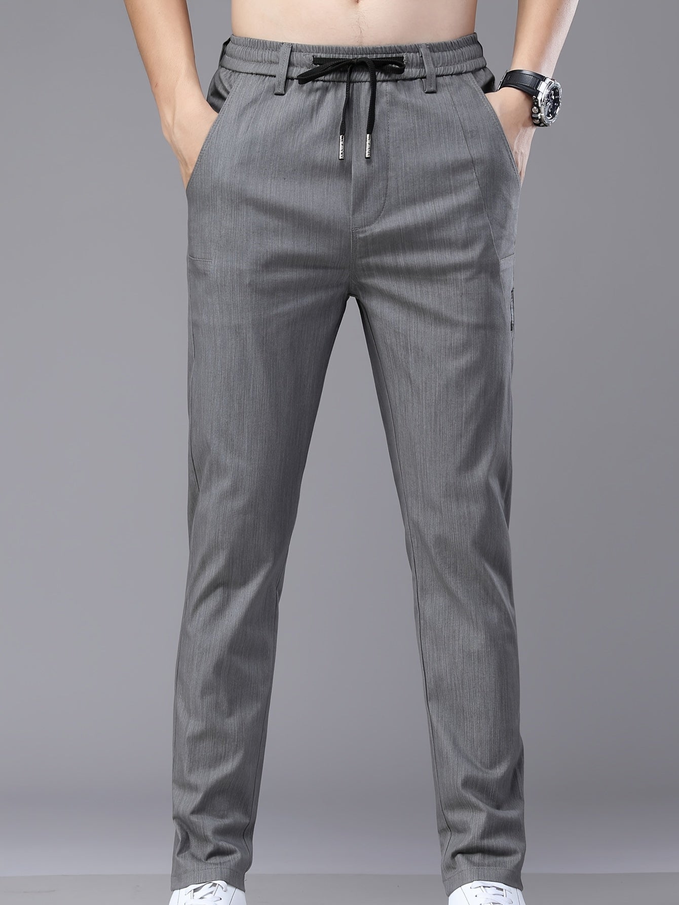 Men's Lightweight Cotton Stretch Business Pants, Slim Straight Fit
