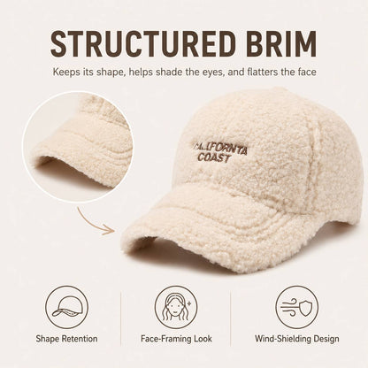 Women’s Warm Plush Baseball Cap, Casual Street Style for Fall and Wint