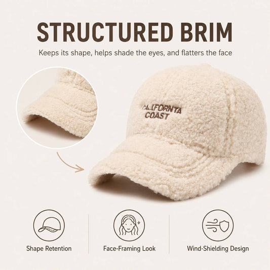 Women’s Warm Plush Baseball Cap, Casual Street Style for Fall and Wint