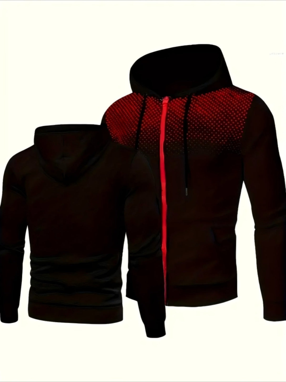 Men's Hooded Zip-Up Jacket Soft Polyester Fall Winter Sporty
