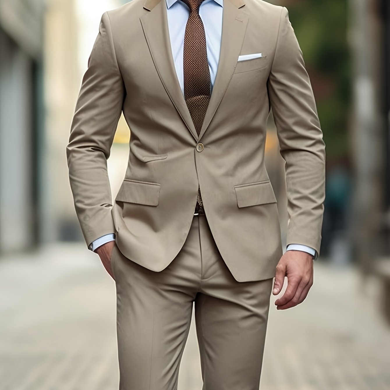 Men's Two-Piece Suit in Solid Color with Sealed Pockets, Regular Fit Suit Trousers, Elegant and Classic, Suitable for Business and Wedding Parties