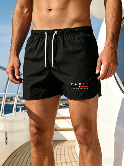 Men's Quick-Dry Swim Trunks with Paris Print, Lightweight & Comfortabl