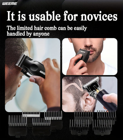 WEEME 2pcs/3pcs Men's grooming suit Multi-function electric hair clipper shaver trimmer alloy steel head three-gear adjustment USB fast charging LCD power display household travel car must-have gift for husband, boyfriend and