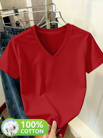 Women’s Cotton V-Neck Short Sleeve Casual T-Shirt
