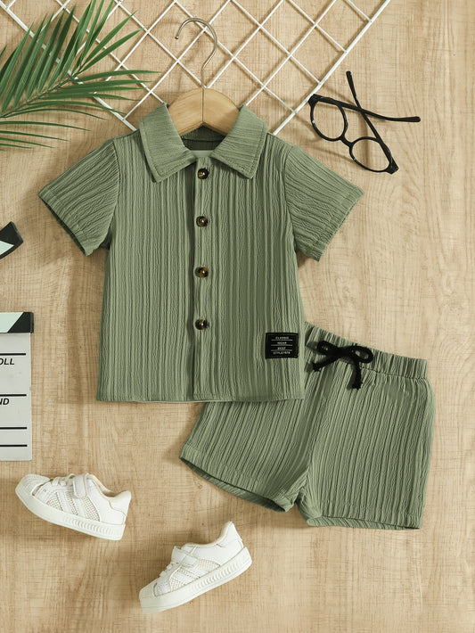 Baby Boy Summer Shirt & Shorts Set, Casual Woven Polyester - ayq