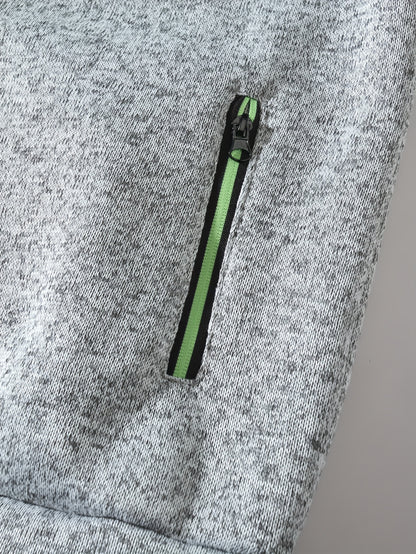 Men's Sporty Full-Zip Stand Collar Sweatshirt - Long Sleeve Casual Pullover with Neon Green Accents, Solid Color Non-Stretch Fabric, Regular Fit for Fall Winter