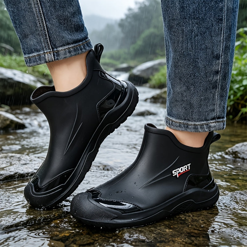 Men's All-Season PVC Ankle Rain Boots for Outdoor Use