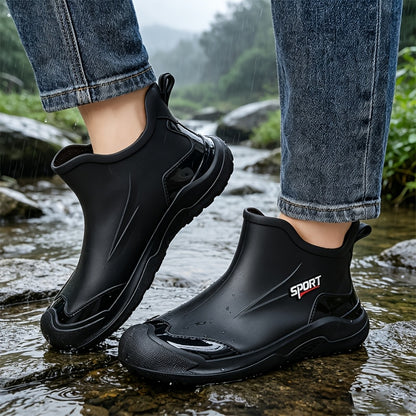 Men's All-Season PVC Ankle Rain Boots for Outdoor Use