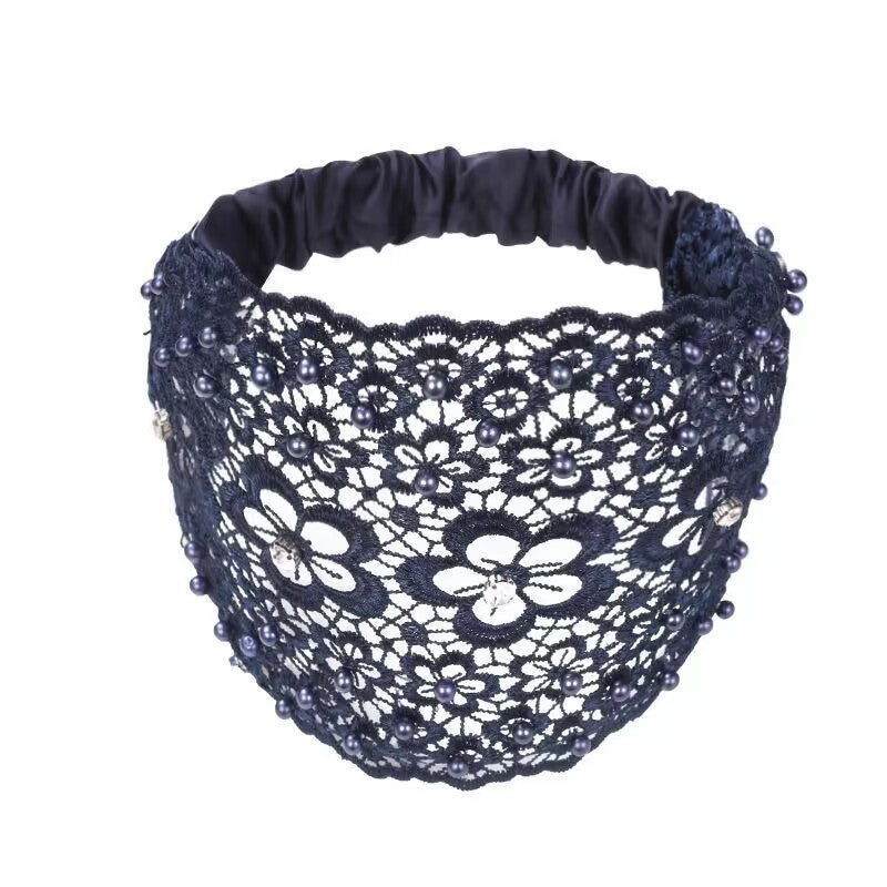 Boho Wide Lace Headband with Breathable Beaded Design