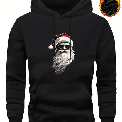 Men'S Heavyweight Hooded Sweatshirt with Santa Claus & Santa Hat Print - Thick Winter Pullover, Long Sleeve Hooded Sweater for Christmas, Halloween, New Year'S - Cozy Cold Weather Clothing For Men, Couples, Family - Ideal Hol