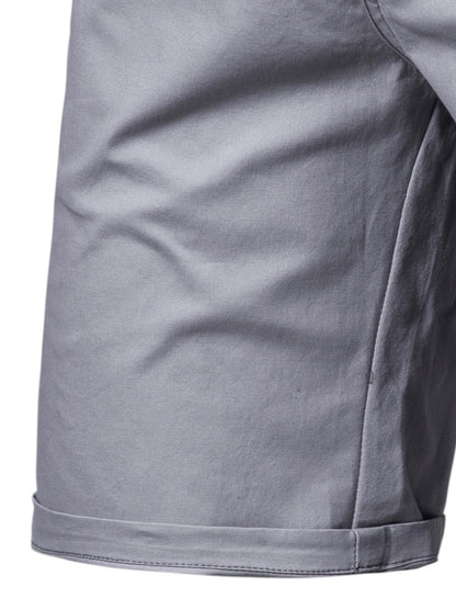 Men's Classic Fit Cotton Twill Flat Front Solid Chino Short With Slant Pockets And Elastic Waist