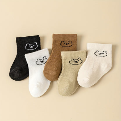 Baby Socks Cartoon Pattern & Solid Color Socks Newborn Toddler Boys Girls Baby Socks Kids Socks 5pairs/set