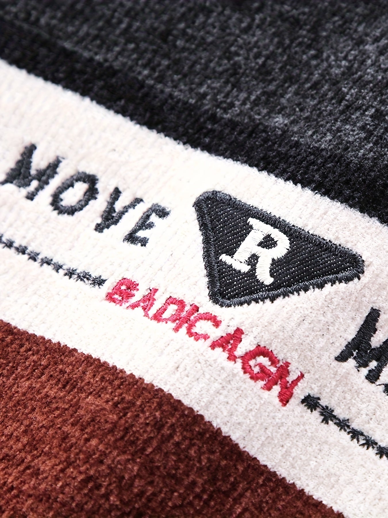 Temujin Men'S Winter Round Neck Sweater with Fleece, Knitted with Embroidered Stripes And Casual Letters for Warmth And a Fitted Style